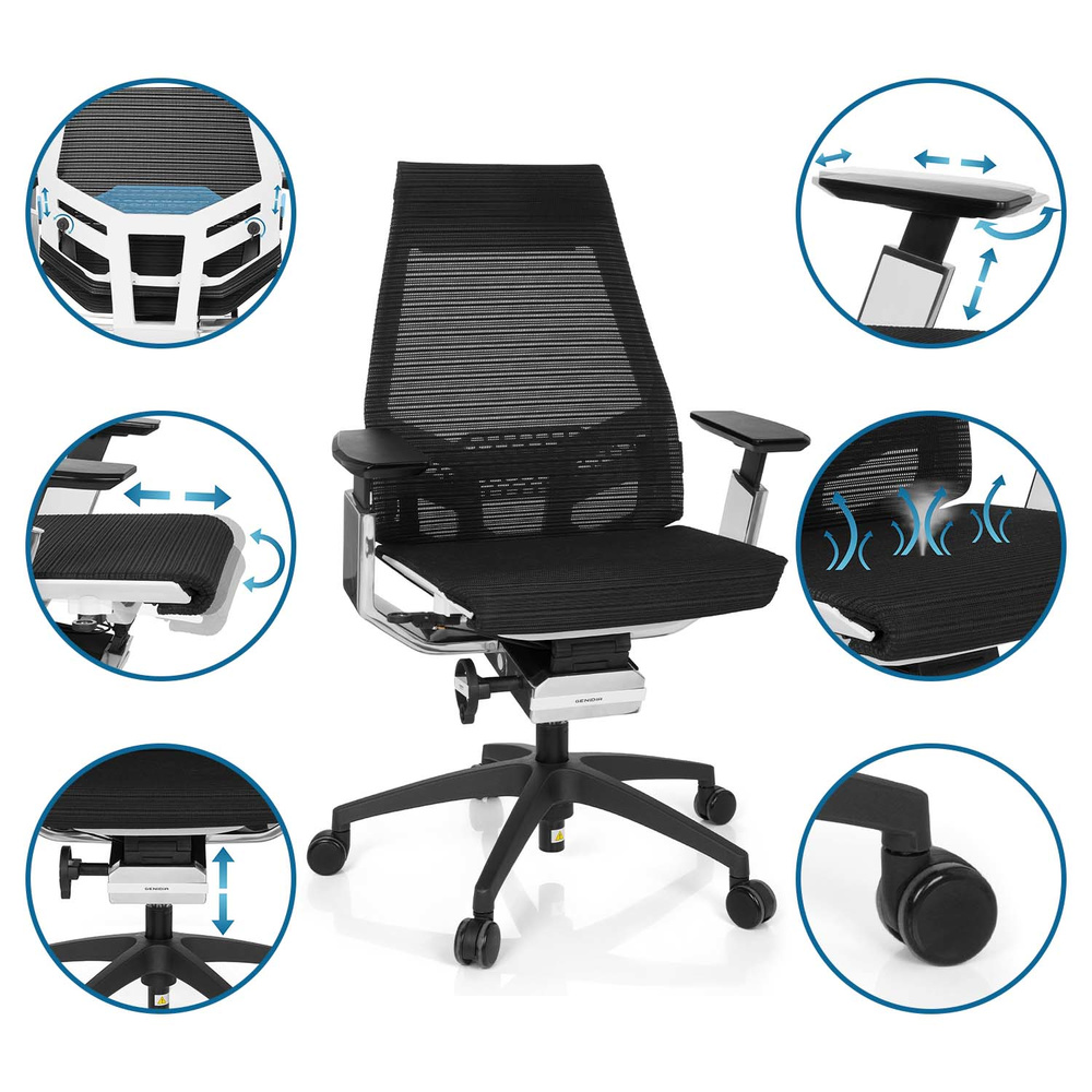 Hjh Office Bürostuhl Drehstuhl Stuhl Genidia Smart White Netz Schwarz Chrom 80 B-Ware - 4251084661205