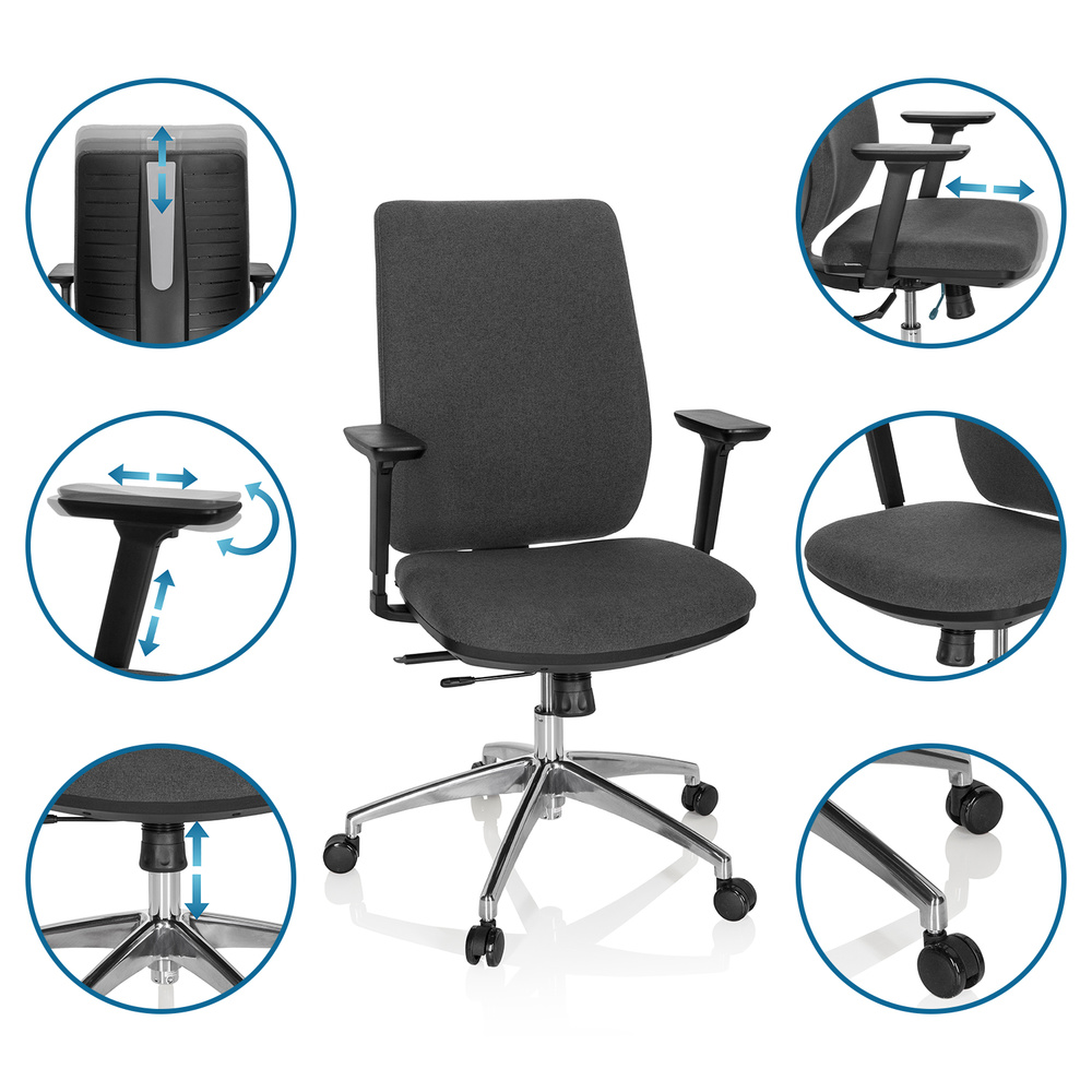 Hjh Office Bürostuhl Drehstuhl Stuhl Integrio I Stoff Dunkelgrau Armlehnen B-Ware - 4064323000181