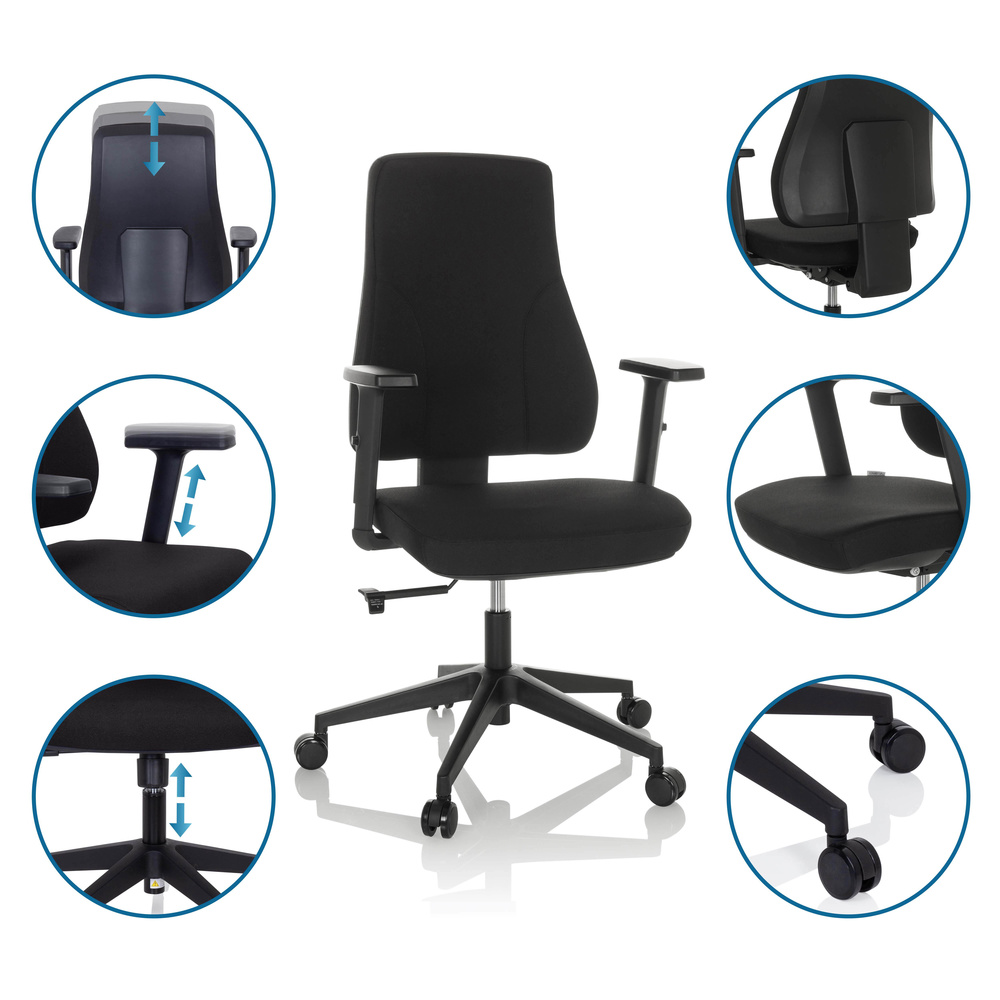 Hjh Office Bürostuhl Drehstuhl Mathes Stoff Schwarz Höhenverstellbare Armlehnen B-Ware - 4251084676599