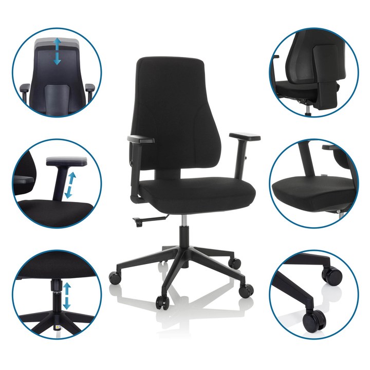 Hjh Office Bürostuhl Drehstuhl Mathes Stoff Schwarz Höhenverstellbare Armlehnen B-Ware - 4251084676599
