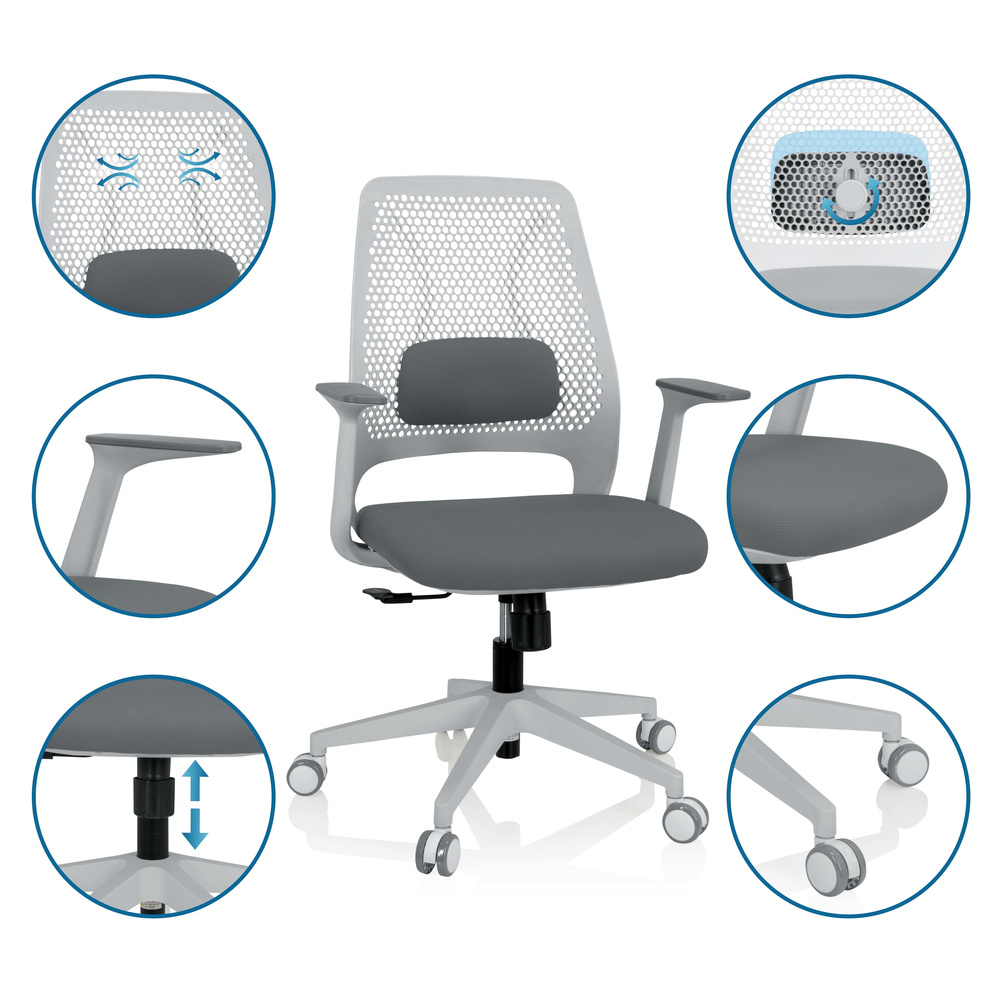 Hjh Office Bürostuhl Stuhl Drehstuhl Parferio W Stoff Grau Höhenverstellbar B-Ware - 4064323023258