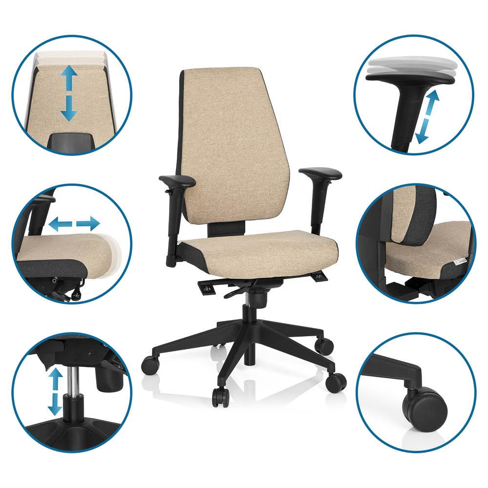 B-Ware Hjh Office Bürostuhl Stuhl Pro Tec 500 Stoff Dunkelgrau Beige Höhenverstellbar - 4260354050922