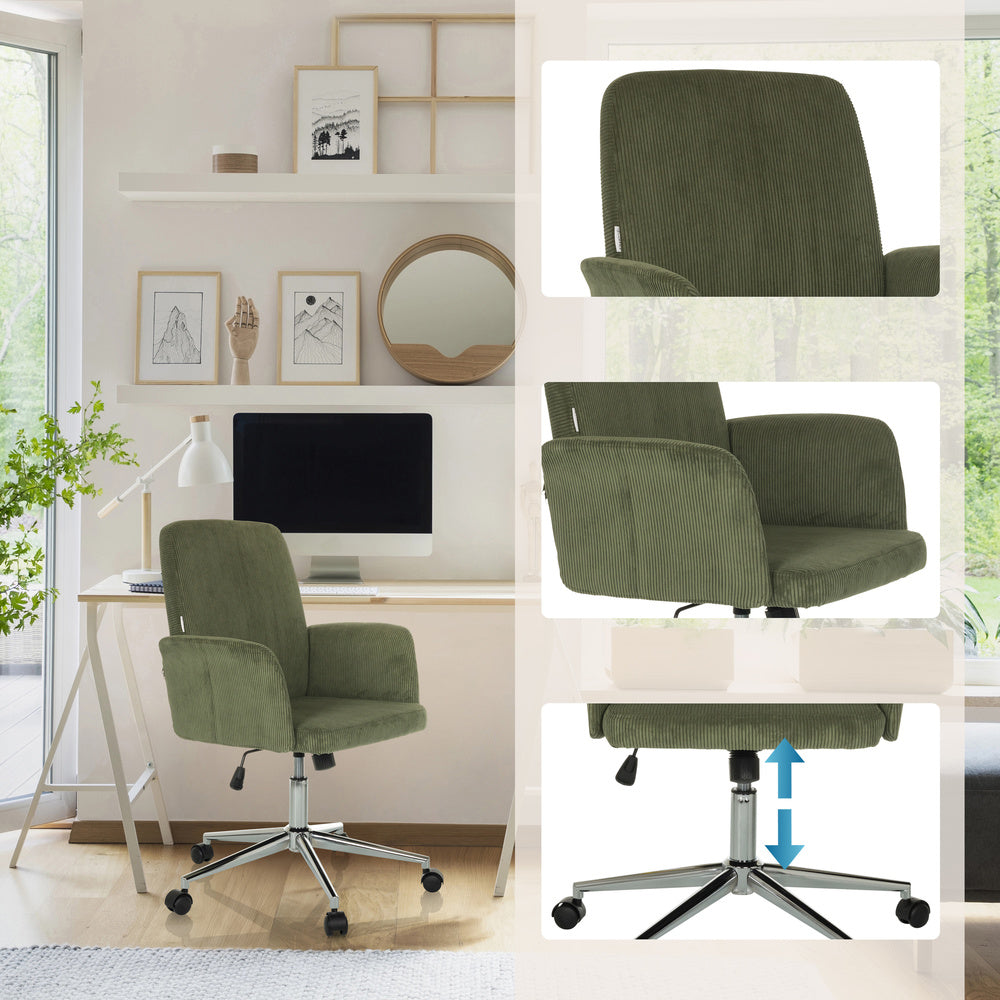 hjh OFFICE Bürostuhl Drehstuhl Schalenstuhl SOLAO CORD Stoff dunkelgrün - 4064323038559