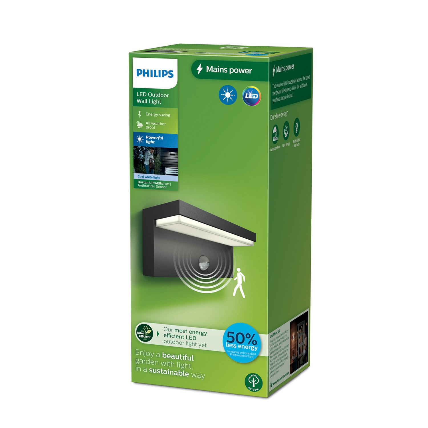 Applique murale extérieure LED Philips Bustan avec capteur UE, 4000 K (produit de seconde main).