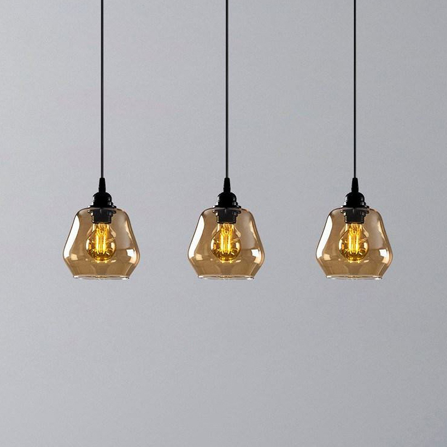 Hängeleuchte Gold 032 Gold Transparent Glas 3 Flammig Lang Deckenlampe Lampe B-Ware - 8682870091214