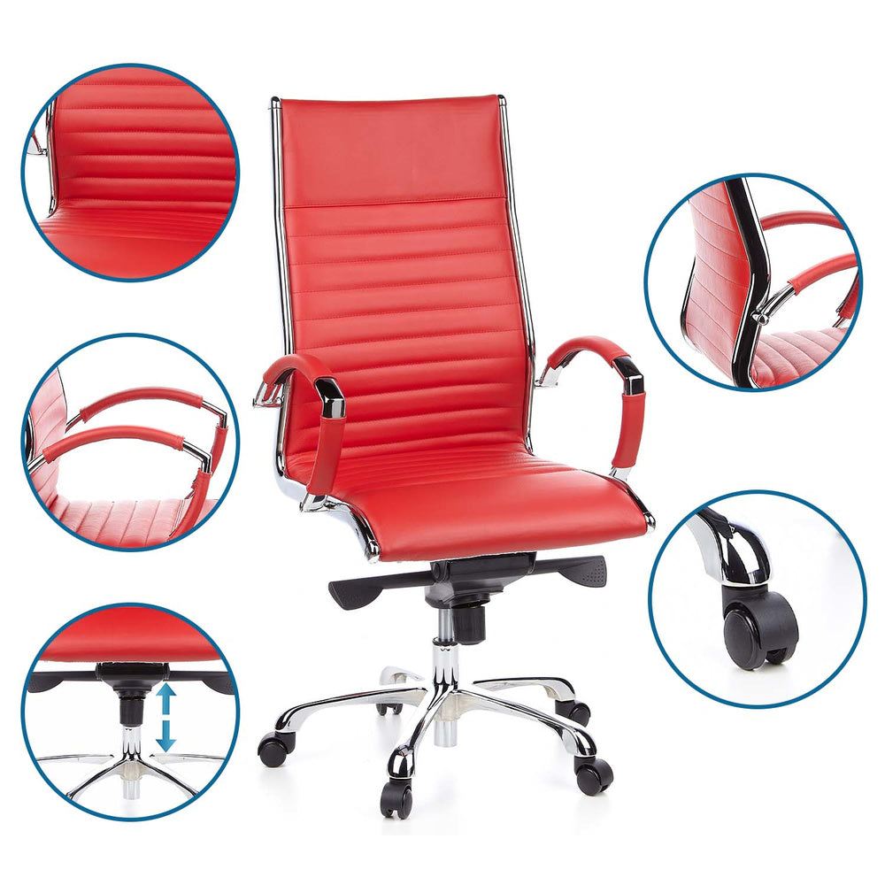 hjh OFFICE Bürostuhl Chefsessel Stuhl PARMA 20 Leder rot chrom SIEHE TEXT/FOTO - 4260182538555