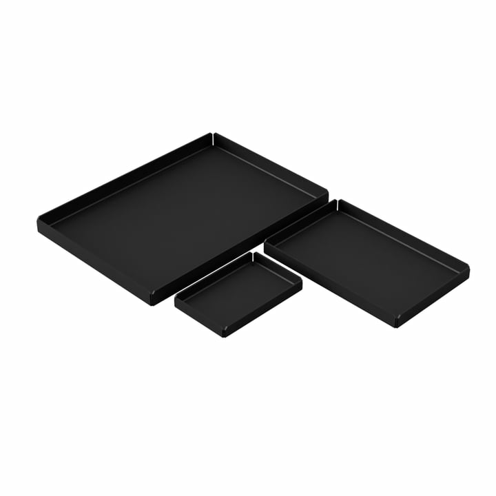 Nichba Design Tablett Serviertabett Servierplatte Platte Stahl schwarz 3er-Set