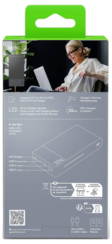 B-Ware Gp Gpaccm20 C000 Powerbank 20000 M Ah Li Po Usb A Usb C Grau Batterie Ladegerät
