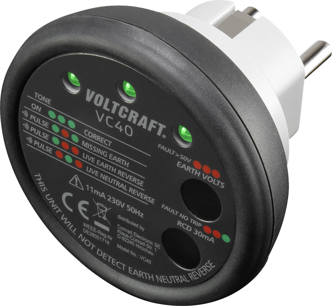 Voltcraft Vc40 Steckdosentester überprüfung Steckdose Fi/Rcd Test B-Ware
