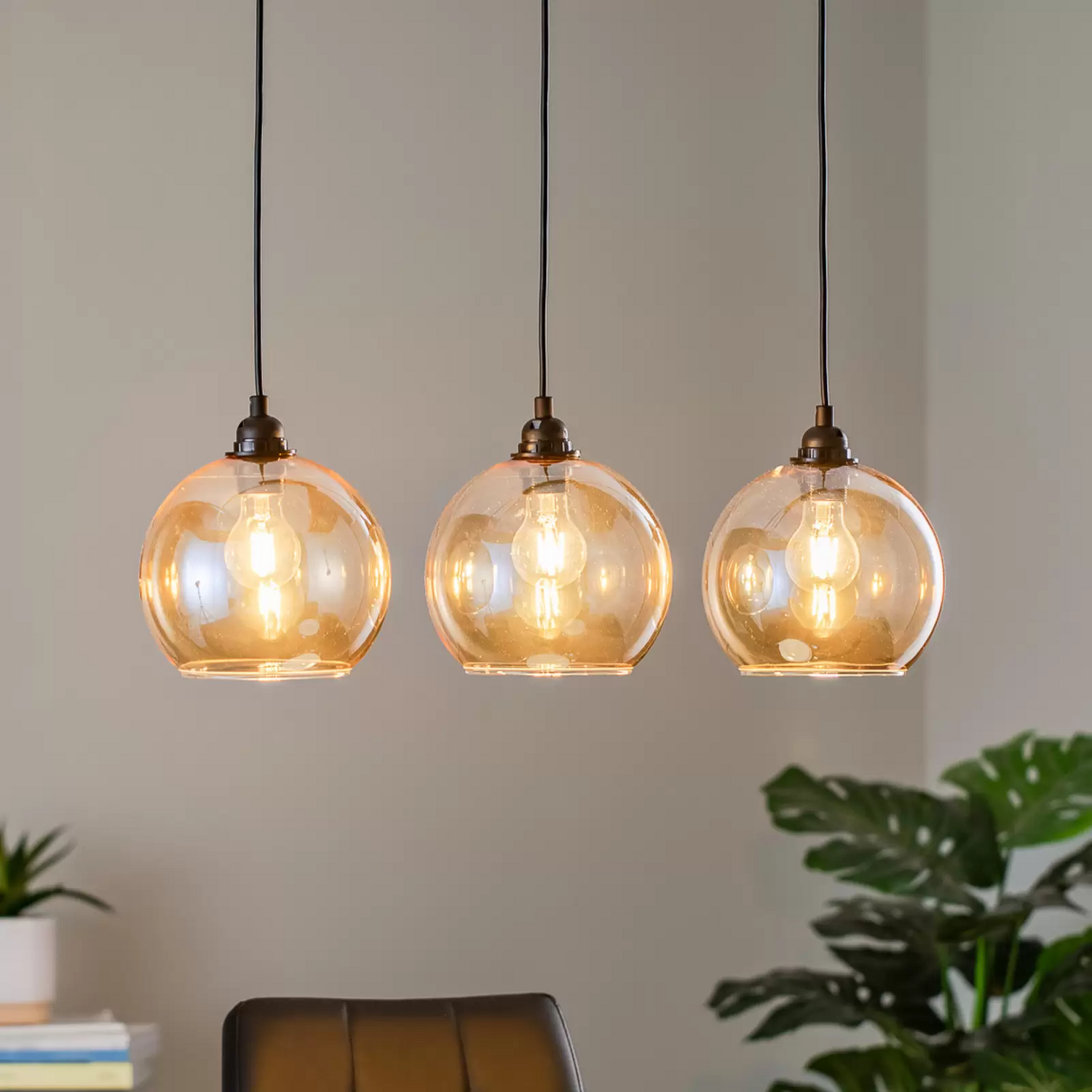 B-Ware Opviq Hängelampe Gold 022 Hängeleuchte Leuchte Lampe 3 Flammig Linear Glas ø20cm