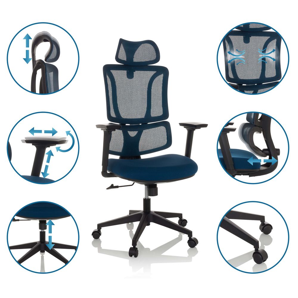 MyBuero Bürostuhl ERGOMY Drehstuhl mit Netzstoff Rückenlehne blau 3D Armlehnen - 4064323037194