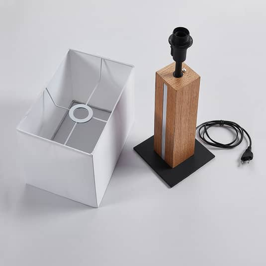 Lindby Stoff Tischlampe Garry Tischlampe Schreibtischlampe Leuchte Holzgestell B-Ware