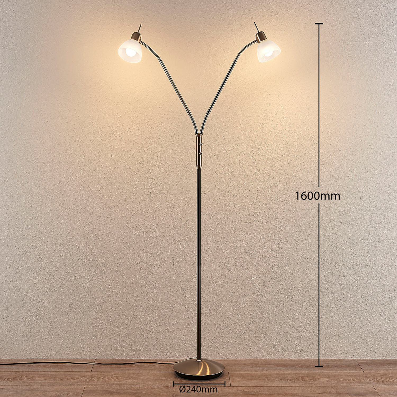 Lampadaire LED Lindby Gwendolin, lampe sur pied, 2 lumières, E14, nickel 