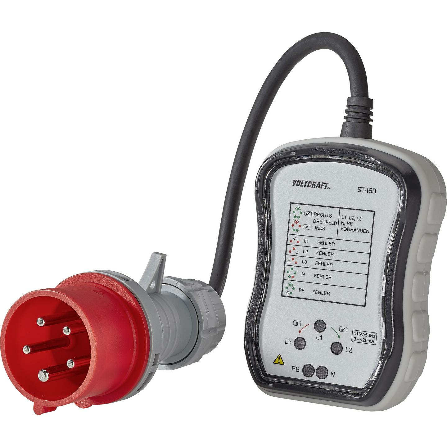 Testeur de prises triphasées Voltcraft St 16 B (produit reconditionné), calibré selon les normes d'usine, 40 x 115676