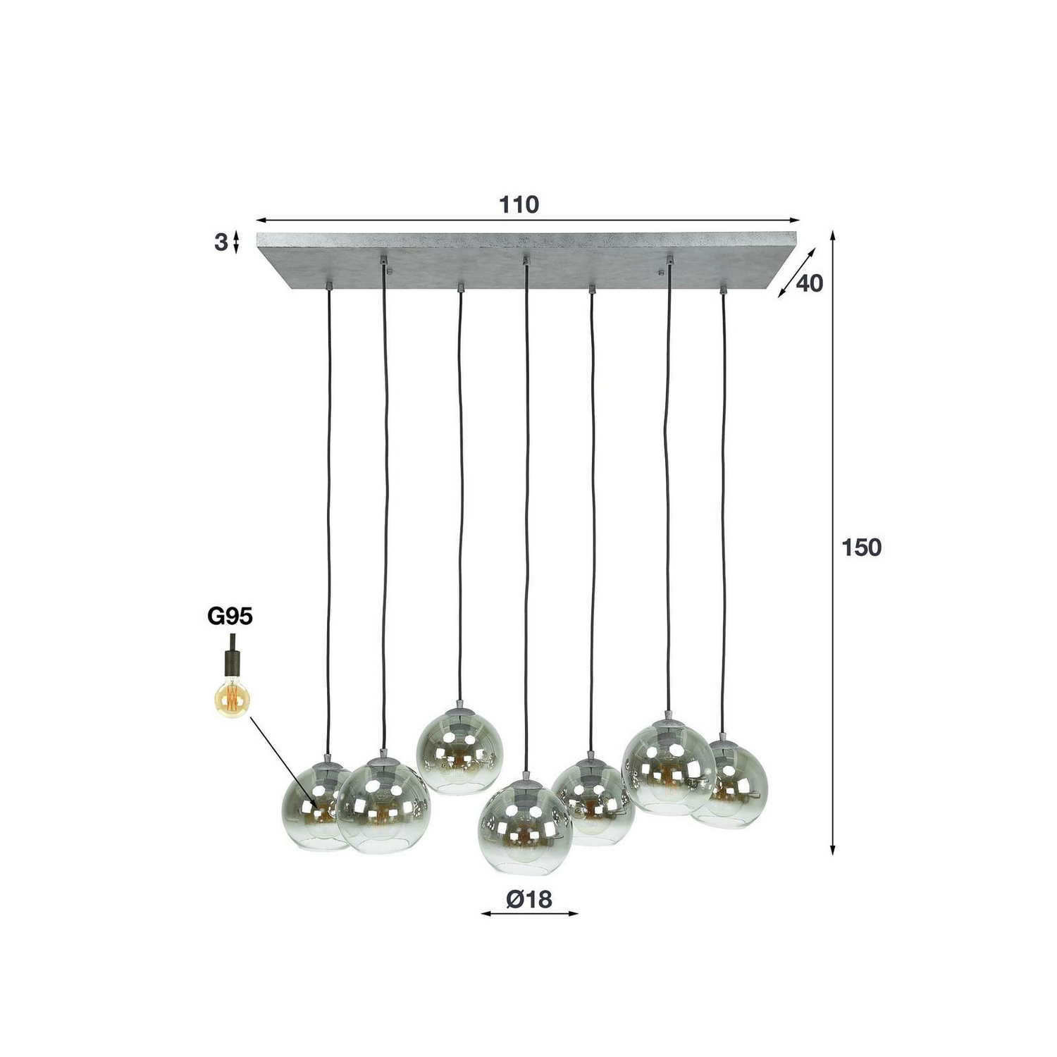 B-Ware Hängeleuchte Allessandra Led Hängelampe Deckenlampe Lampe Glas Siebenflammig320