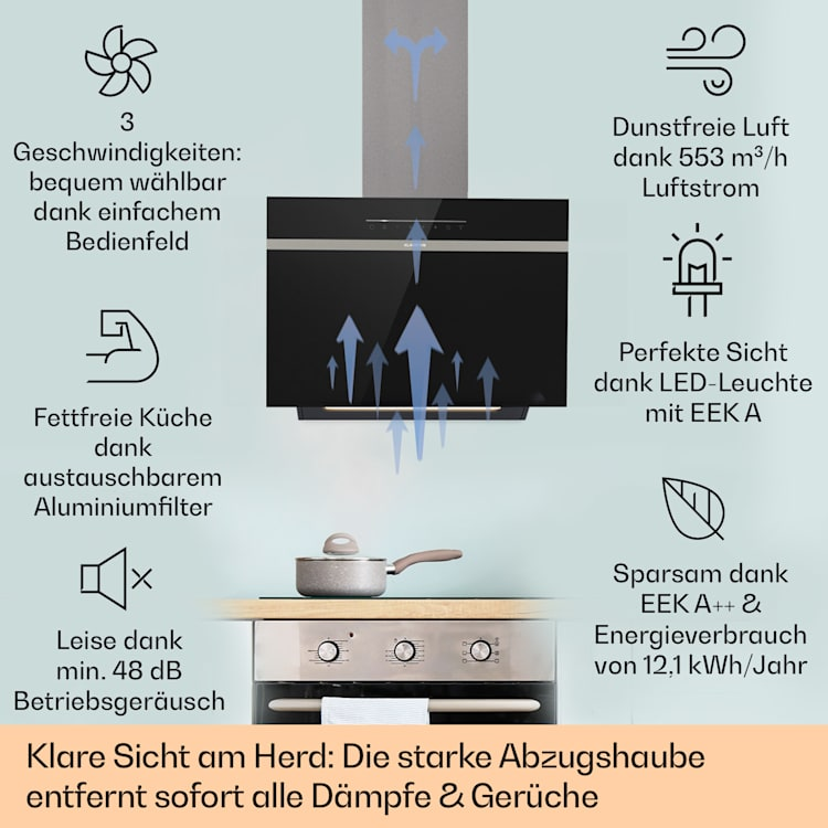 Klarstein Ava 60 Dunstabzugshaube 60cm Abluftventilator mit LED Beleuchtung