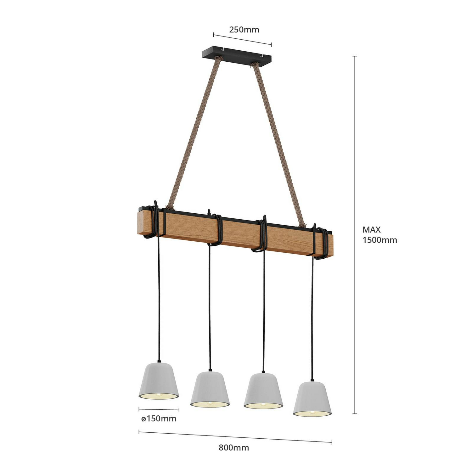 Lucande Hakona Holz Hängeleuchte Pendelleuchte Deckenlampe Lampe 4 Betonschi616 B-Ware - 4251096569995