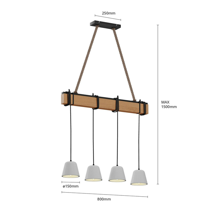 Lucande Hakona Holz Hängeleuchte Pendelleuchte Deckenlampe Lampe 4 Betonschi616 B-Ware - 4251096569995
