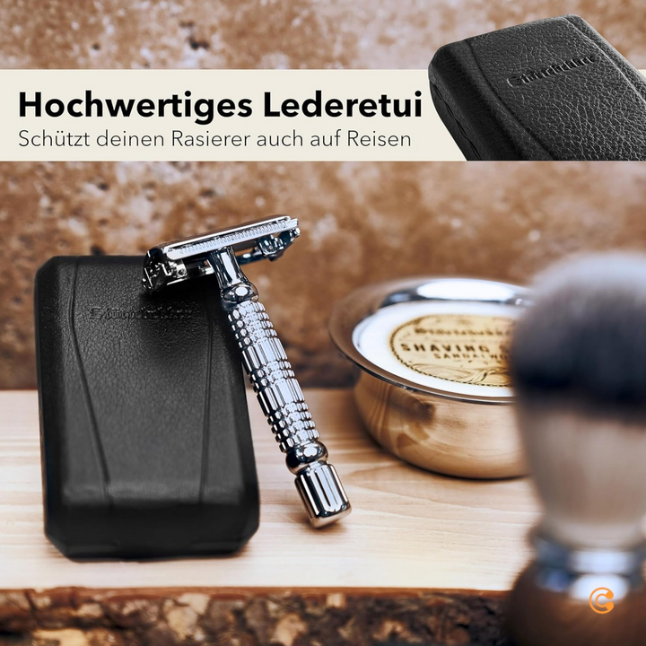 Störtebekker Rasierhobel Nassrasierer Rasierer Herrenrasierer Reiseetui Silber B-Ware