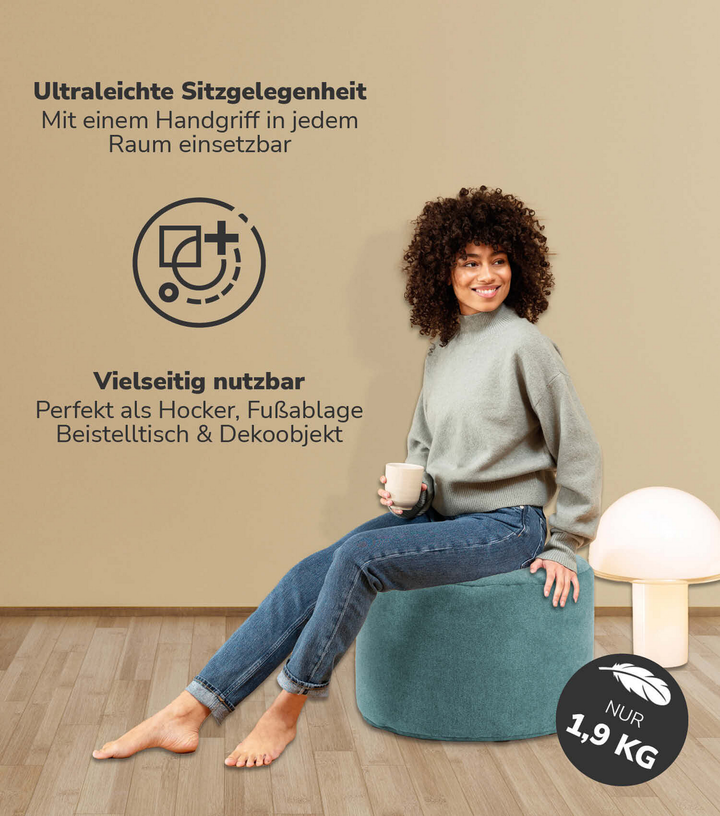mokebo Pouf, Hocker o. Bodenkissen 60x40cm 'Der Ruhepouf' Sitzhocker rund & Fußh