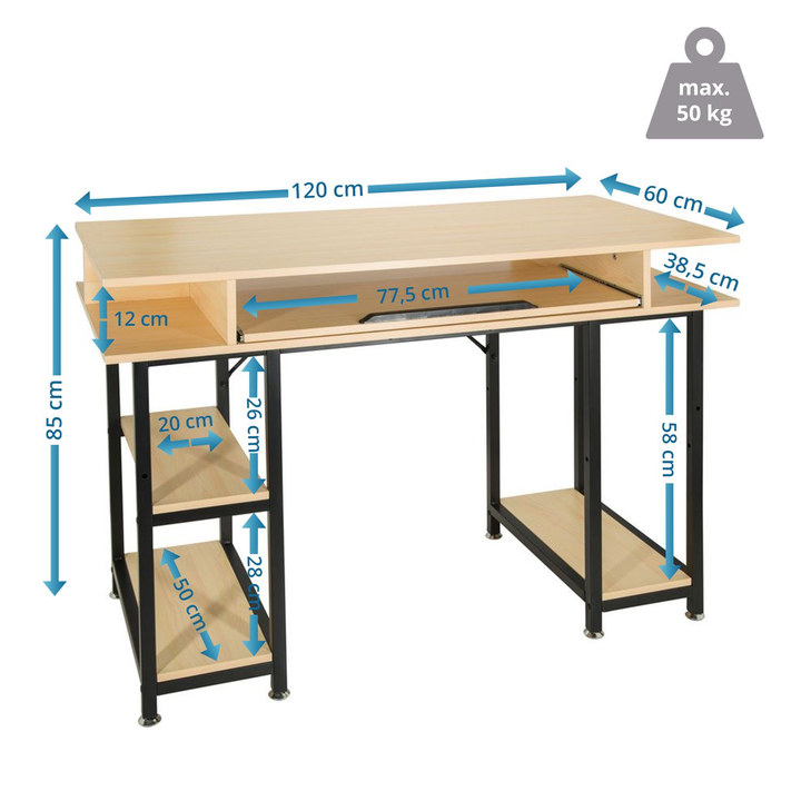 hjh OFFICE Schreibtisch Computertisch WORKSPACE H III Tisch 120 x 60 cm eiche261