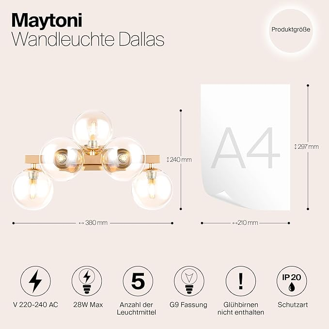 Maytoni Wandleuchte DALLAS Wandlicht Kugeln Glas Gold Lampe Leuchte G9x5 28W