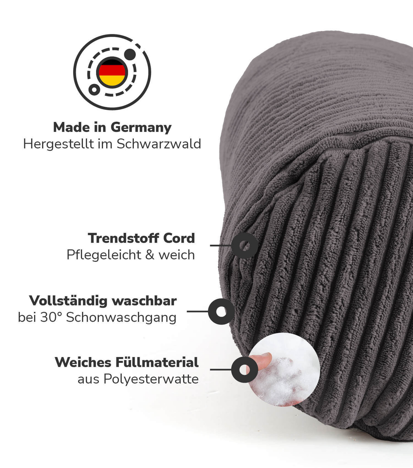 B-Ware Mokebo Nackenkissen Mit Cordbezug 'Das Nickerchen', Nackenrolle, Kissenrolle, Zi