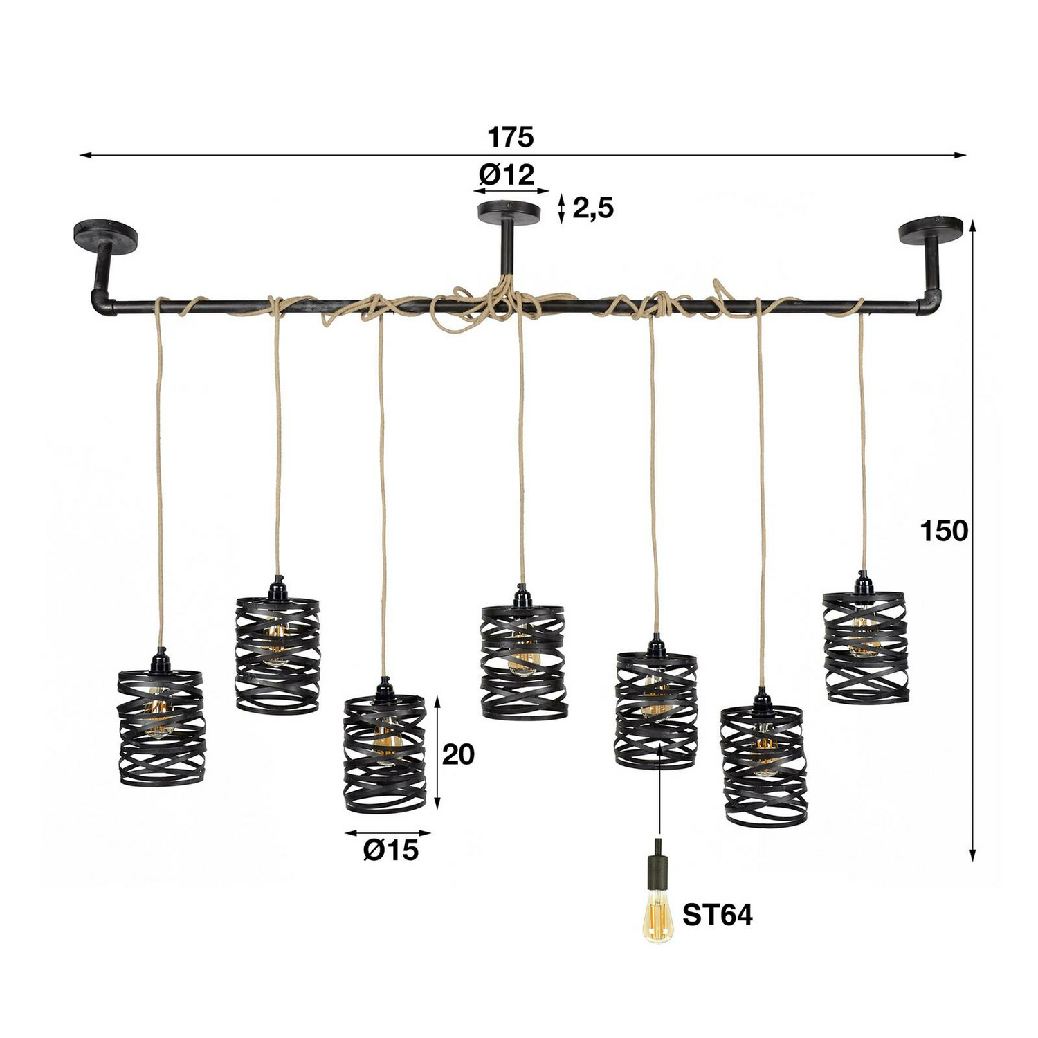 B-Ware Rubjerg Hängeleuchte Crossround Hängeleuchte Wohnzimmerlampe Lampe 7 Spiralschir