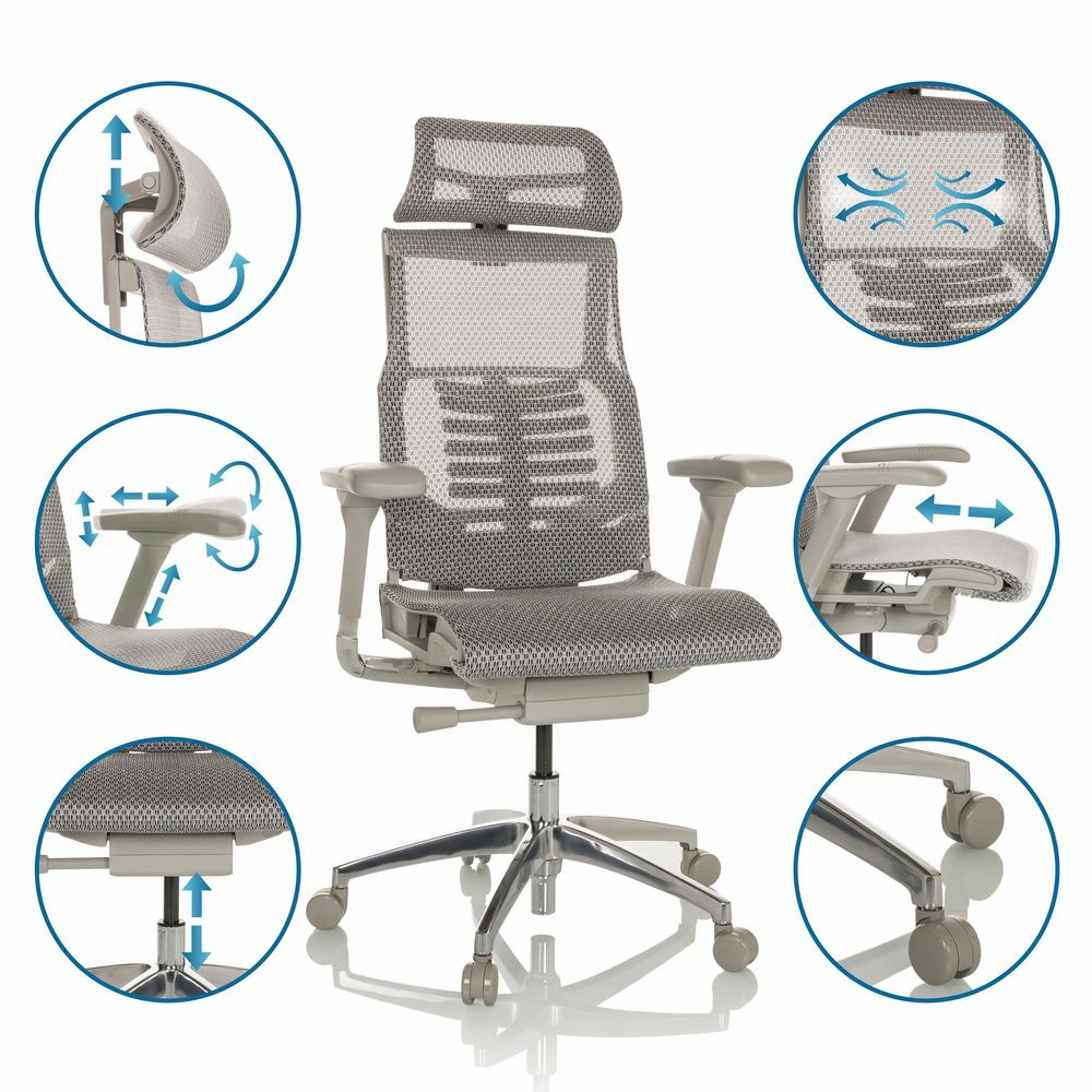 B-Ware Hjh Office Bürostuhl Chefsessel Dynafit Ii G Netzstoff Hellgrau Schreibtisch