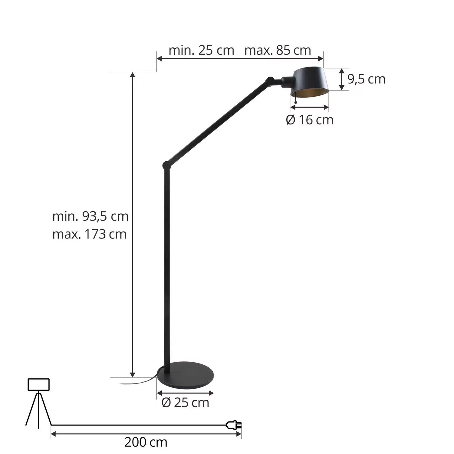 Lucande Stehleuchte Silka Höhe 173 Cm Schwarz Metall Stehlampe Lampe Leuchte E27 B-Ware