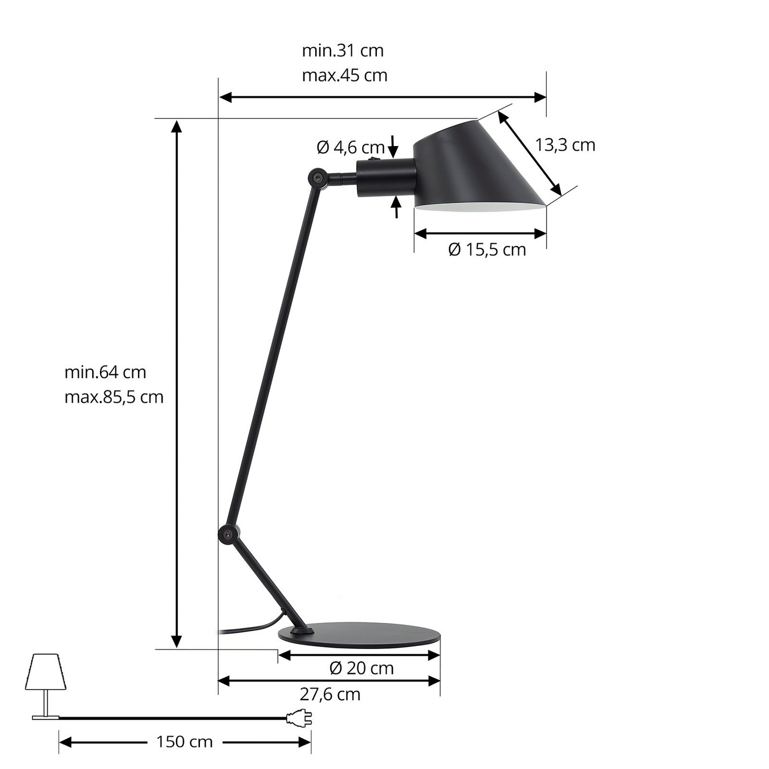 B-Ware Lindby Tischleuchte Corali Schwarz Metall Höhe 64 Cm Tischlampe Lampe Leuchte