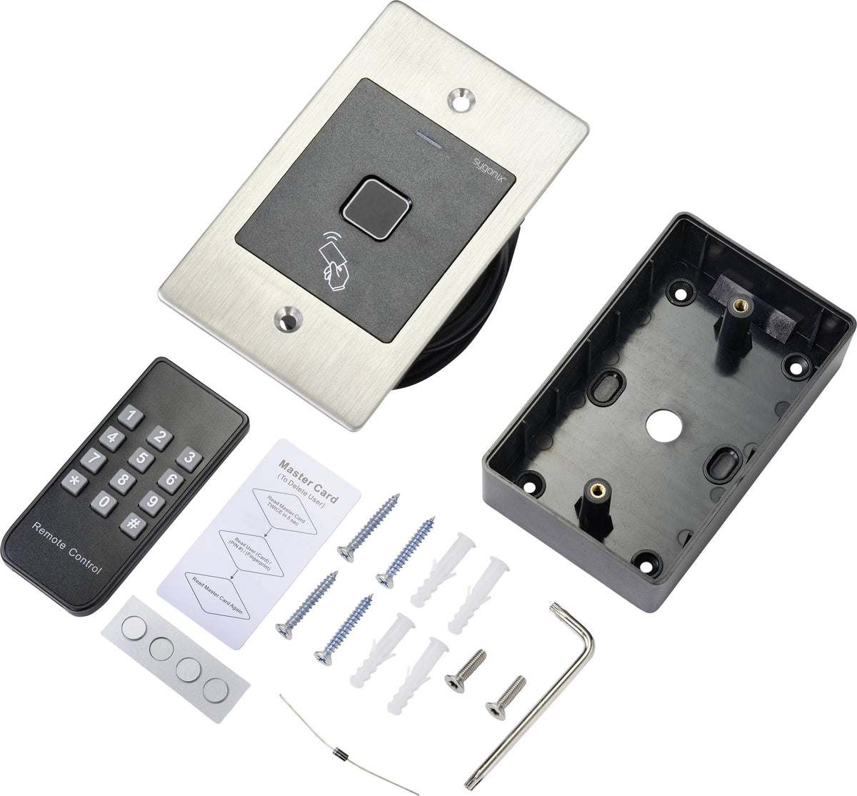 Sygonix Fingerprint RFID Zugangssystem Unterputz IP66 12V 203g schwarz 70x115mm - 4064161183985