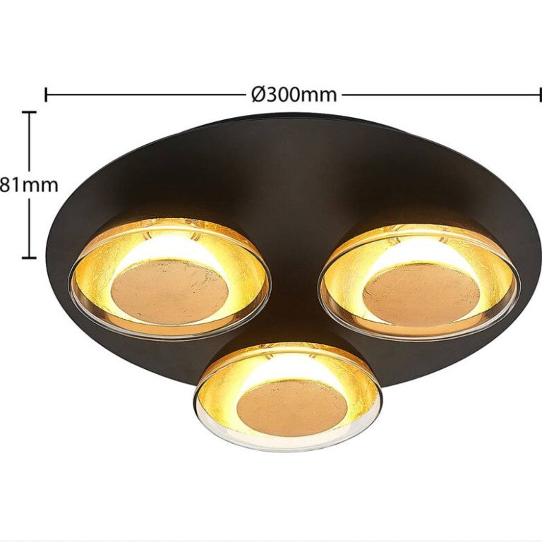 Lindby Deckenlampe Erin Glasleuchte schwarz gold Ø30cm 3-flammig GU10 - 4251911708639