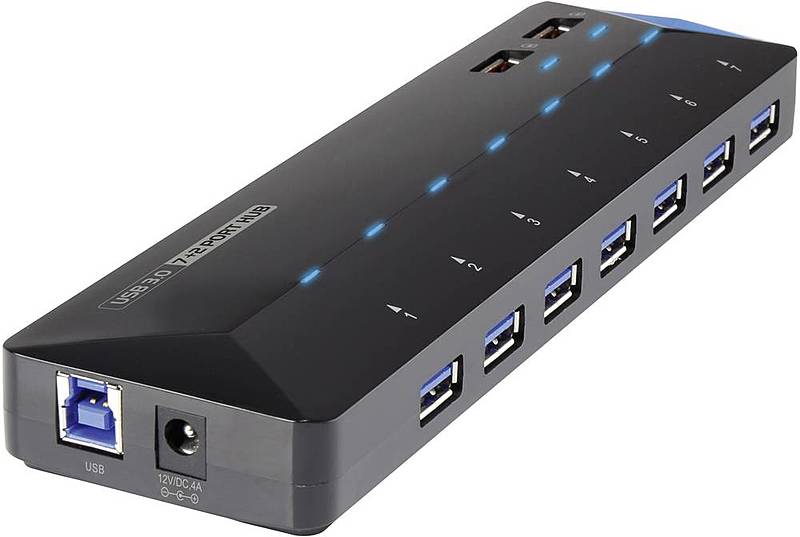 Renkforce 7+2 Port USB 3.0 Schnellladeport USB Hub Ladegerät Status-LED Schwarz