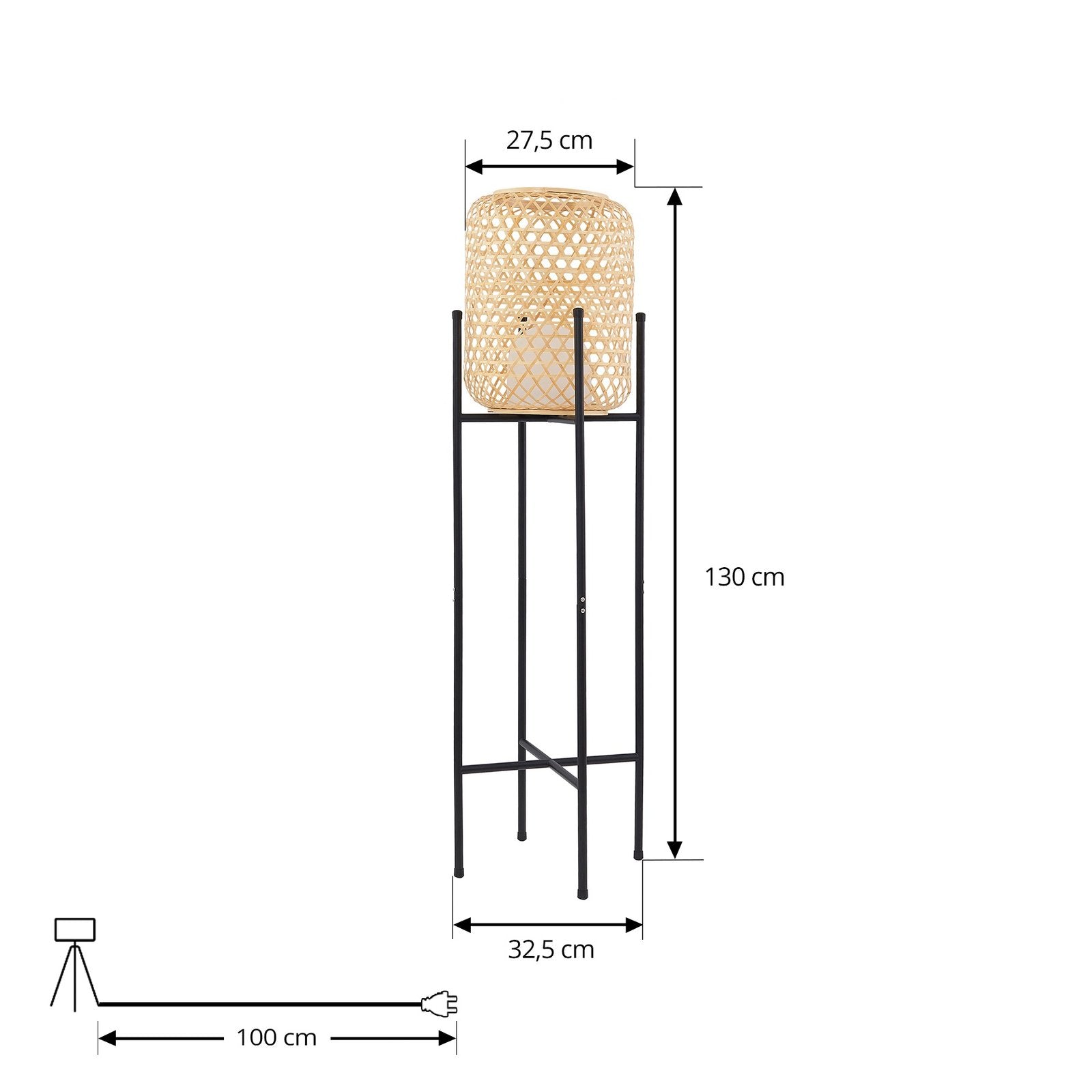Lucande Stehleuchte Standlampe LED Akku Adebi Bambus Schwarz Dimmfunktion Outdoo - 4251911786033