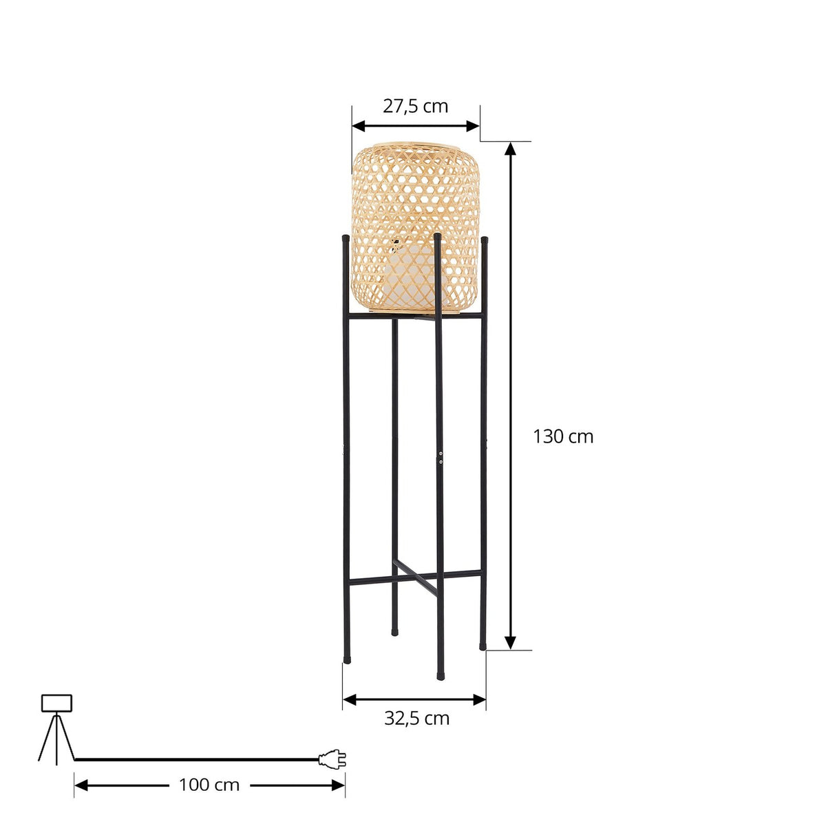 Lucande Stehleuchte Standlampe LED Akku Adebi Bambus Schwarz Dimmfunktion Outdoo - 4251911786033