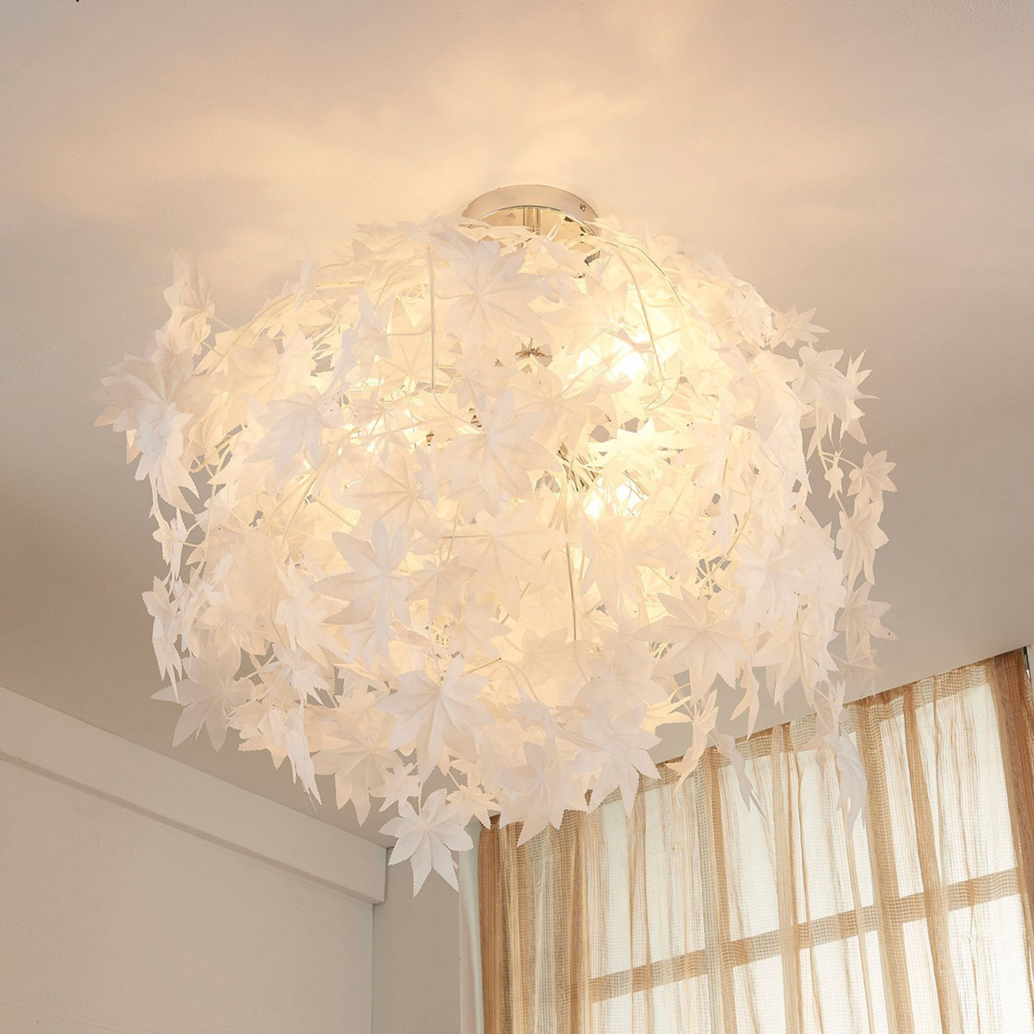 Plafonnier Lindby Érable à feuilles 70 cm, luminaire décoratif E27, reconditionné 