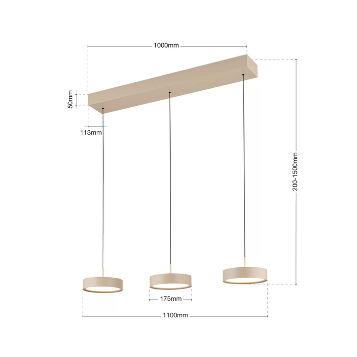 LED-Hängeleuchte Teide khaki Metall höhenverstellbar Deckenlampe Deckenleuchte
