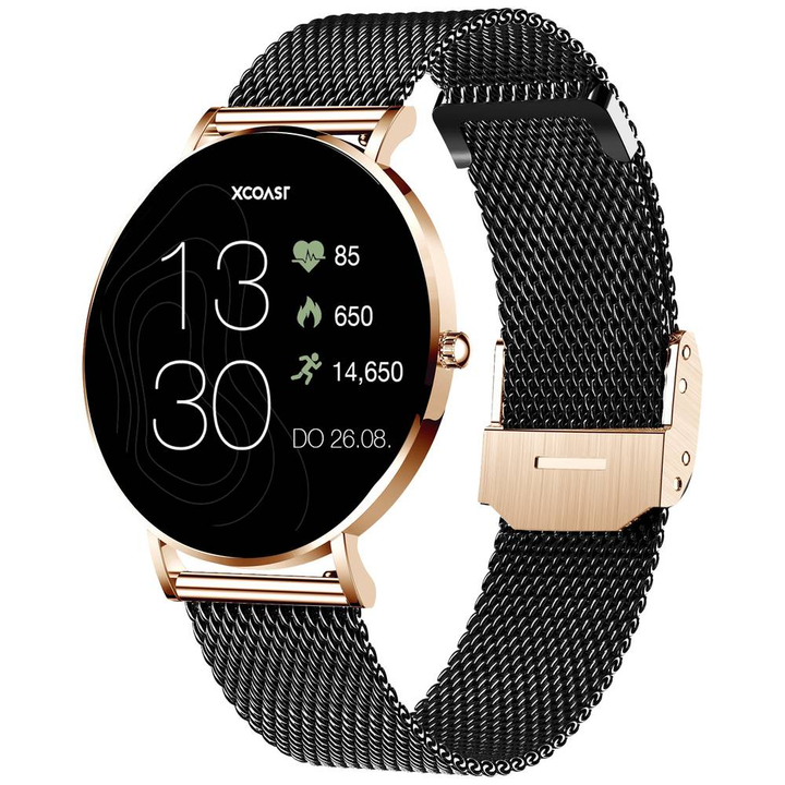 XCOAST SIONA 2 Smartwatch 42mm Schwarz Roségold Uhr Watch Fitnessuhr Trackinguhr