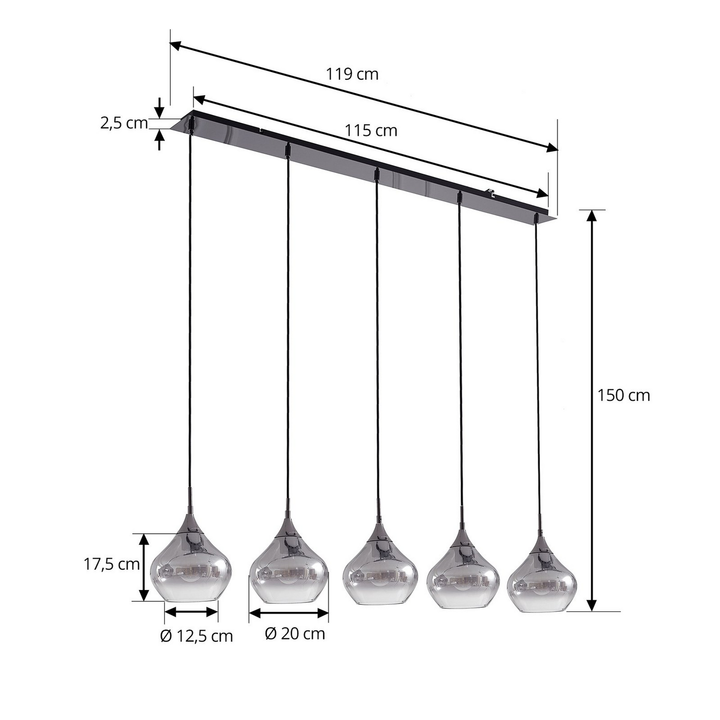 Lucande Hängeleuchte Jarven 5 Flammig Schwarz Glas Deckenlampe Lampe Leuchte97 B-Ware