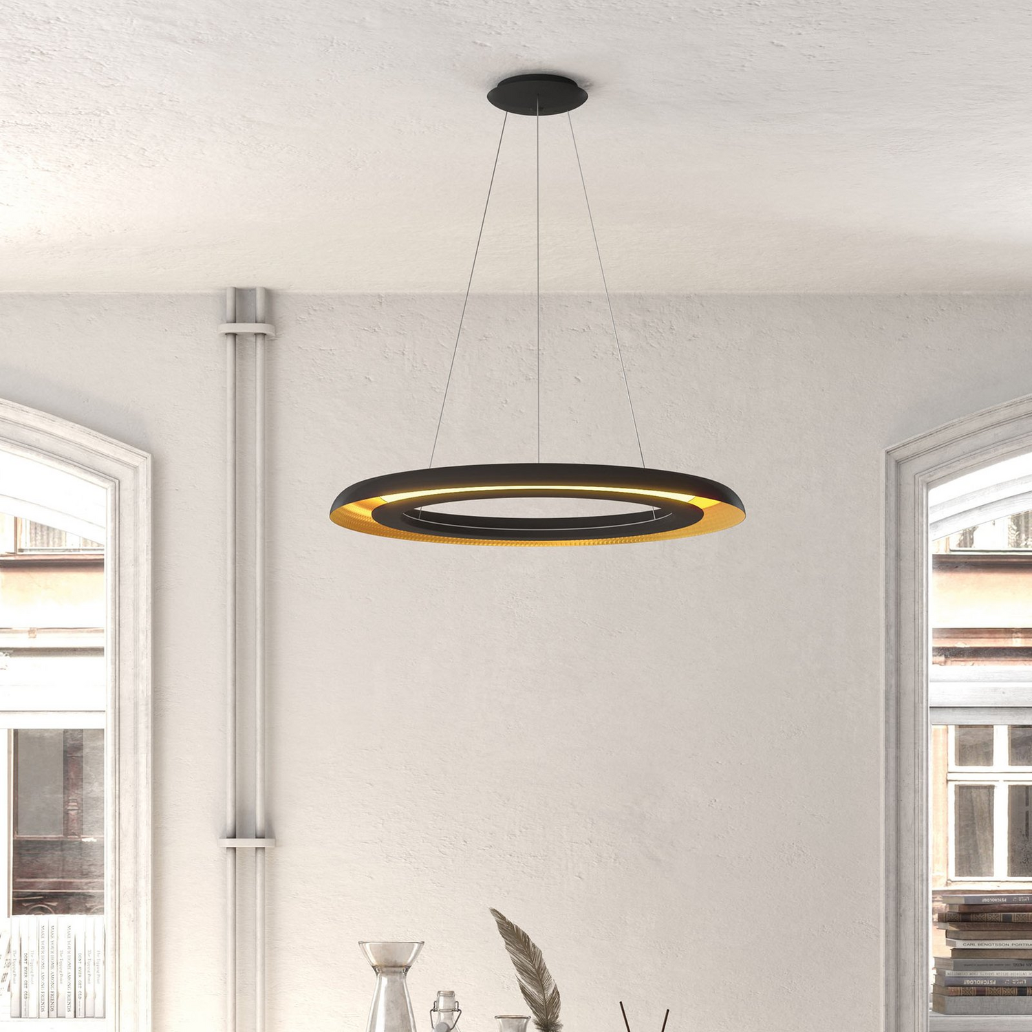 B-Ware Acb Iluminación Led Hängeleuchte Hängelampe Lampe Leuchte Shiitake Schwarz/Gold