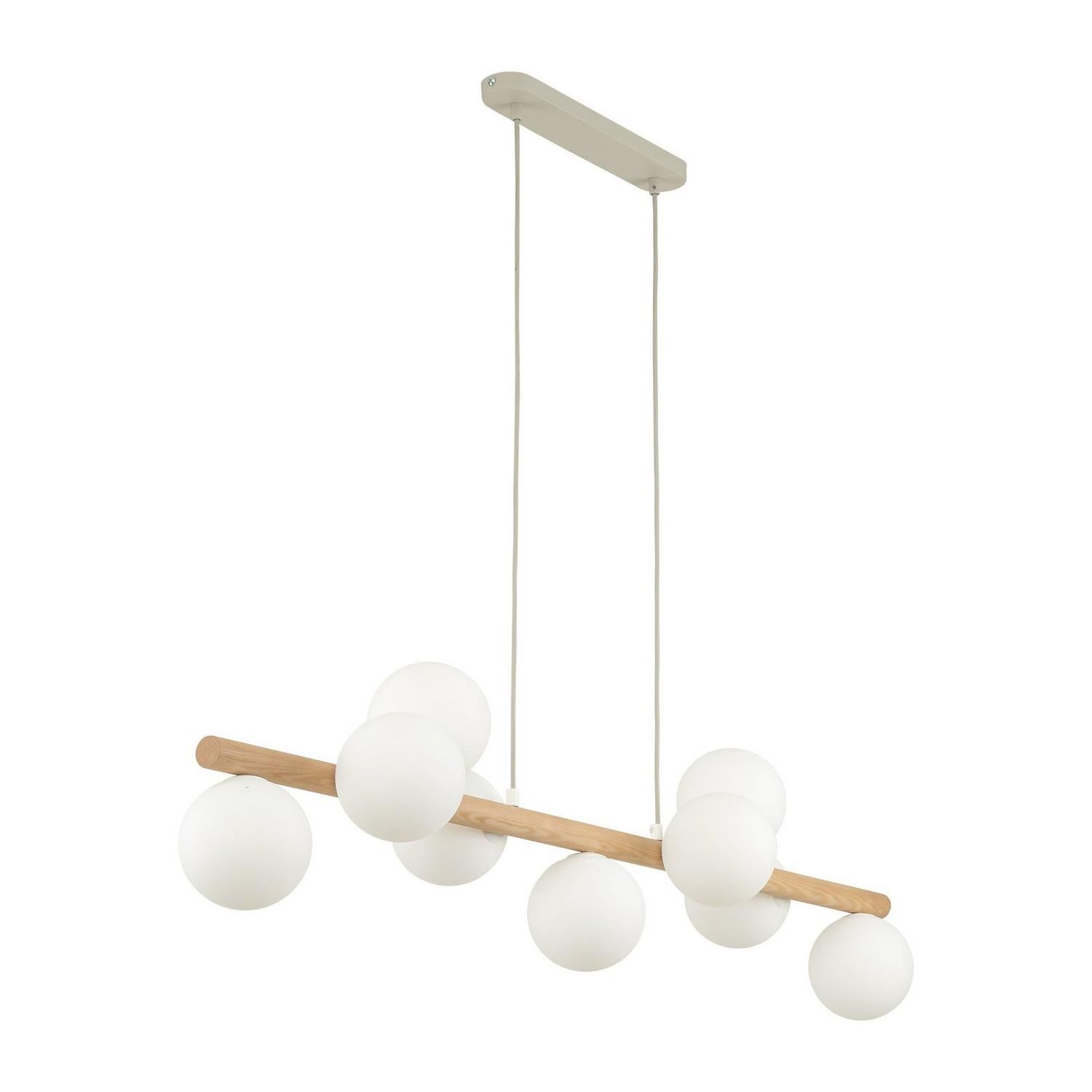 Suspension Estera en verre opale et bois, neuf ampoules, Spot213 (produit d'occasion)
