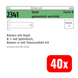 B-Ware Cab Fastening Bolzen Stift Iso 2341 Form B Stahl Splintloch 12 Mm 45 Mm 40 Stück