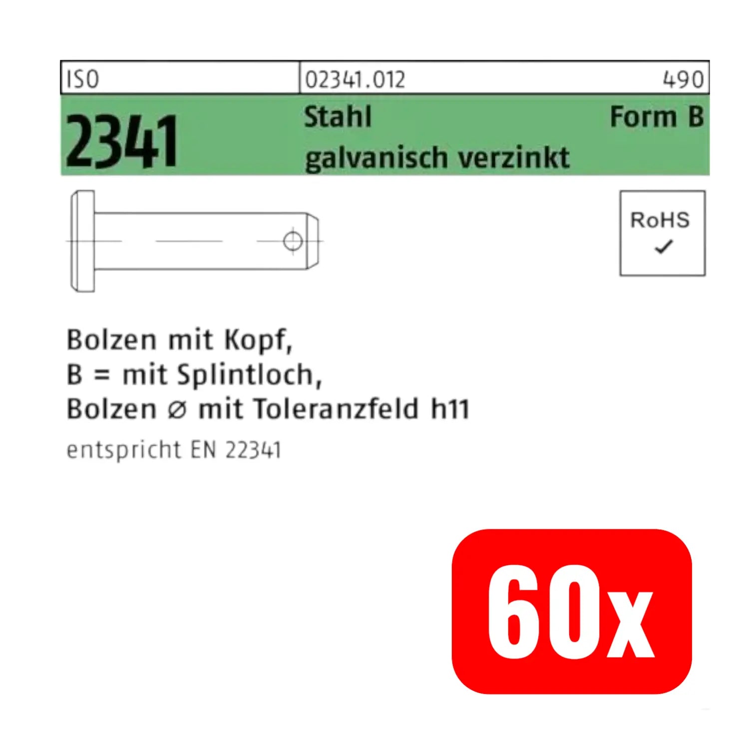 B-Ware Cab Fastening Bolzen Stift Iso 2341 Form B Stahl Splintloch 12 Mm 45 Mm 60 Stück - 4051426023094