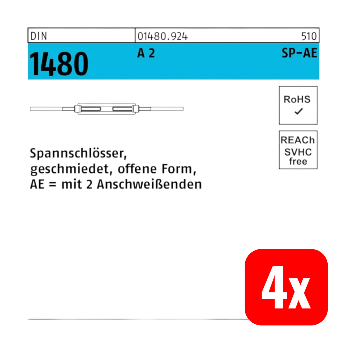 CAB FASTENING Spannschlösser Spannschrauben Edelstahl DIN 1480 offen 4 STÜCK - 4043952368541