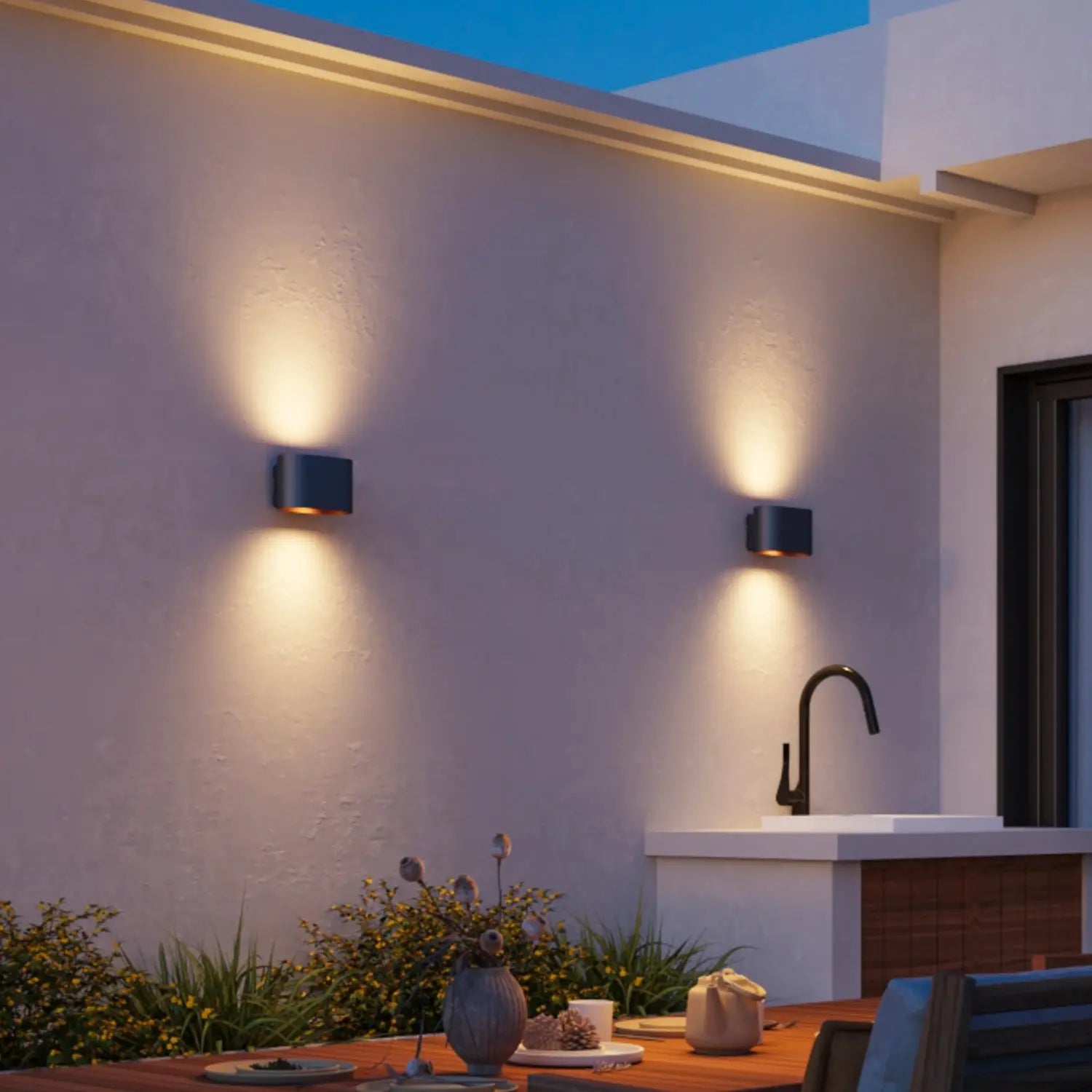 B-Ware Außenleuchte Außenlampe Calex Wandlampe Up Down Led Schwarz Gold Aluminium