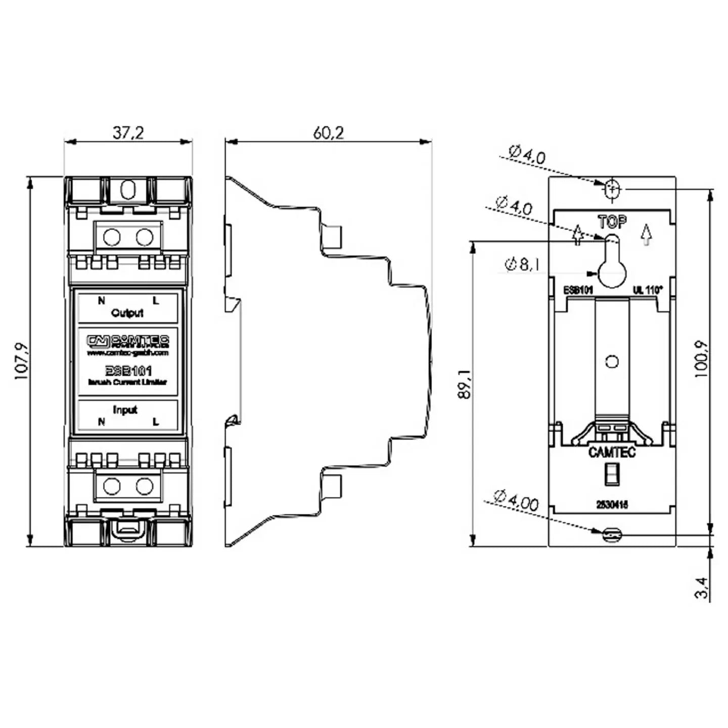 B-Ware Camtec Einschaltstrombegrenzer Strombegrenzer Esb101 Serie Kapazitive Lasten Din - 4016138805581