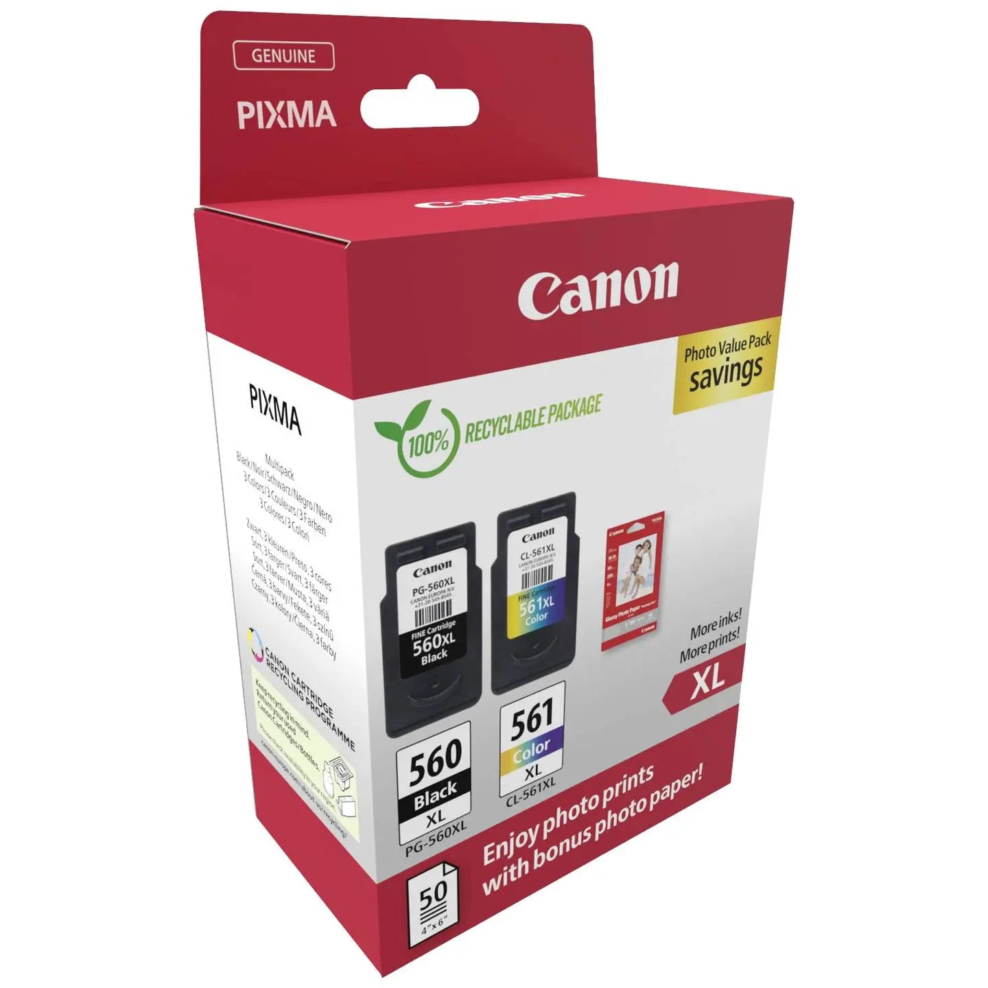 B-Ware Canon Druckerpatrone Tinte Original 2er Pack Schwarz Farbe Pg 560 Xl+Cl 561 Xl  - 8714574679402