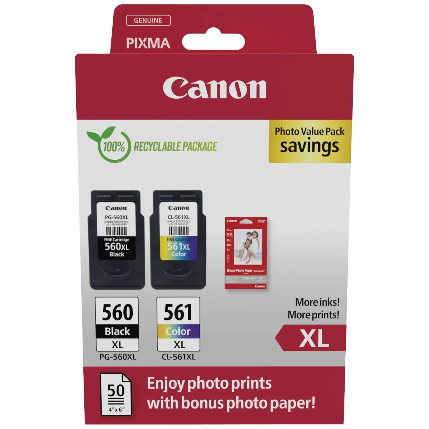 B-Ware Canon Druckerpatrone Tinte Original 2er Pack Schwarz Farbe Pg 560 Xl+Cl 561 Xl  - 8714574679402