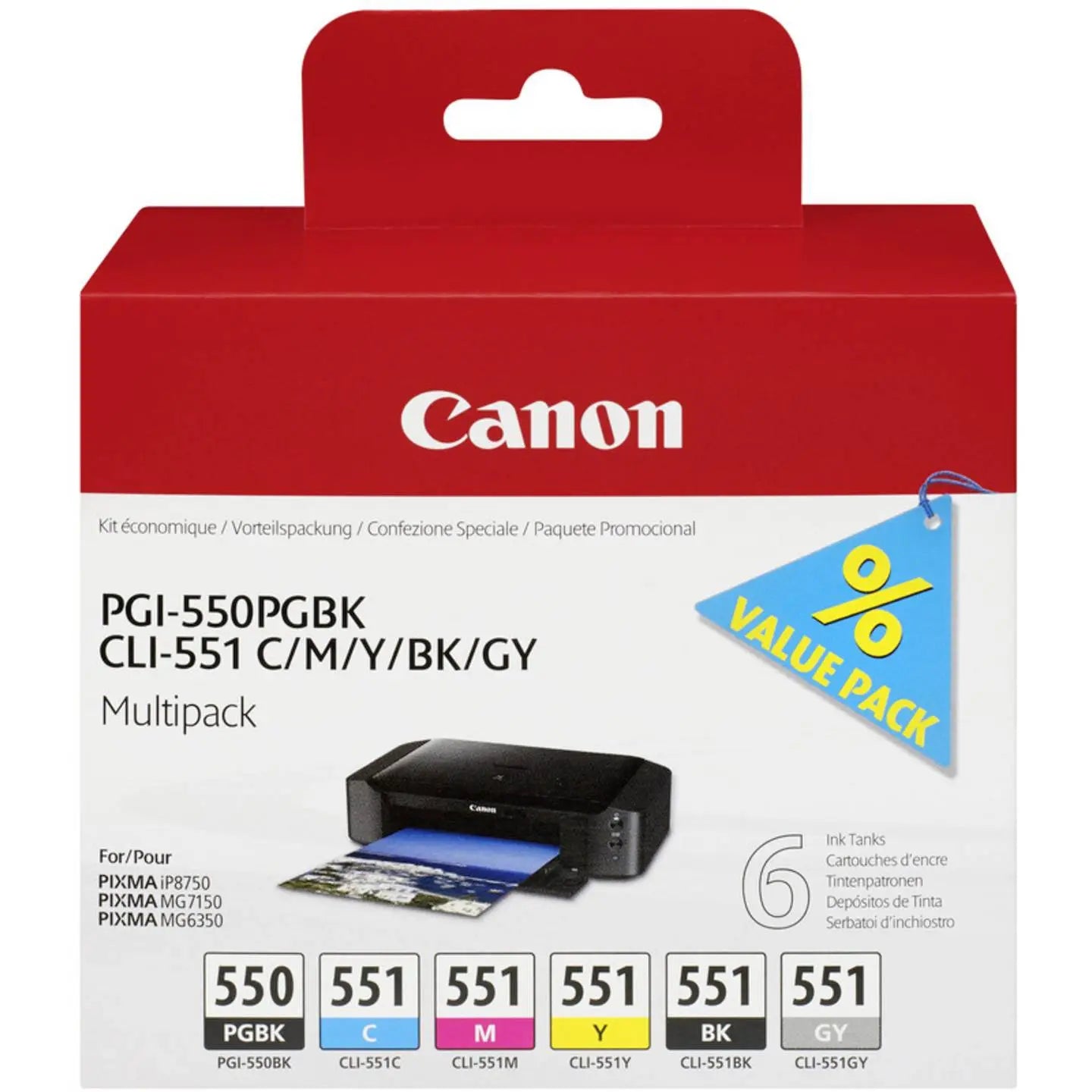 B-Ware Canon Tintenpatronen Set Multipack Pgi 550 Cli 551 Photo Schwarz 6 Stück - 8714574623207